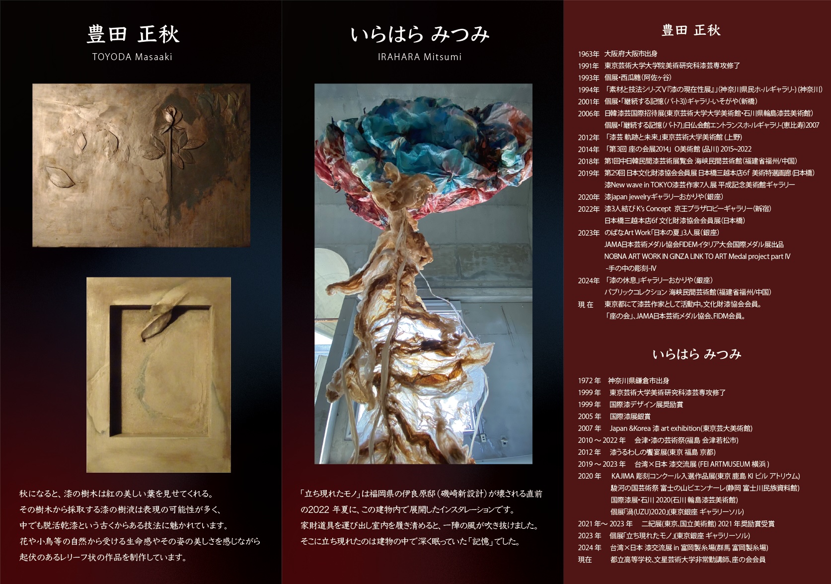 Masaaki Toyoda, Mitsumi Irahara ――Tranquility and Breakthrough―